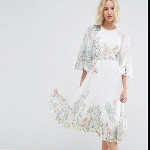 ASOS Kaftan Pleated Midi Dress In Meadow Floral
